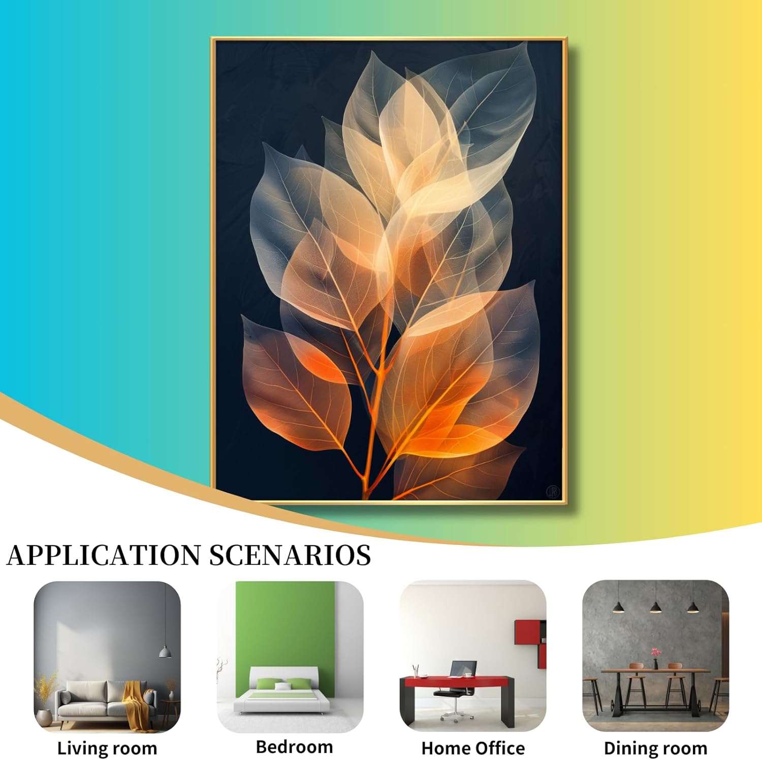 Botanical Leaf Canvas Wall Art, Modern Nature-Inspired Decor for Living Room, Bedroom, Office Ready to Hang (Serene Hues, 20"Wx27"H/52x70cm, Black Frame)
