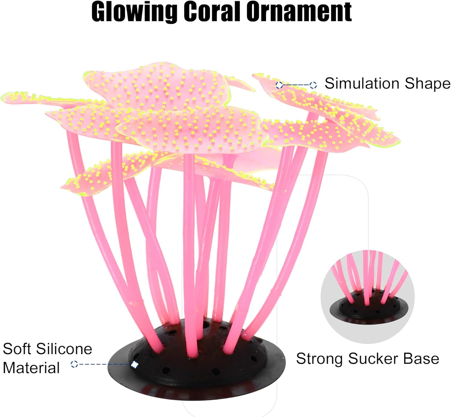 VOCOSTE Soft Silicone Glowing Aquarium Mushroom Coral, Fluorescence Aquatic Artificial Coral for Fish Tank Decoration, Pink