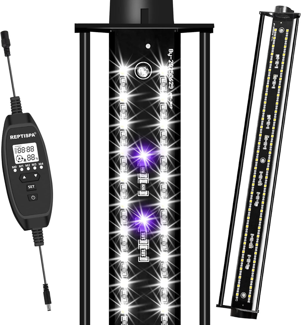 LED UVB Light for Reptiles, 15W 16-Inch Reptile LED Light for Bearded Dragon Lizard Gecko Snake Turtle, Aluminum UVA UVB Lamp Fixture Controller with Dimming and 4 UVI Modes