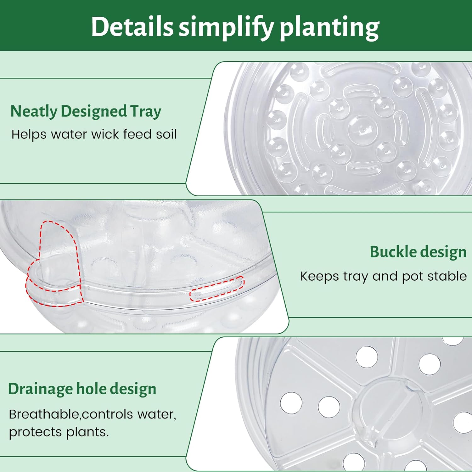 12 Pack 6.5 Inch Clear Self Watering Plant Pots with Bottom Water Tray & Watering Rope, Transparent Nursery Pots with Drainage for Seedlings, Herbs, and Houseplants