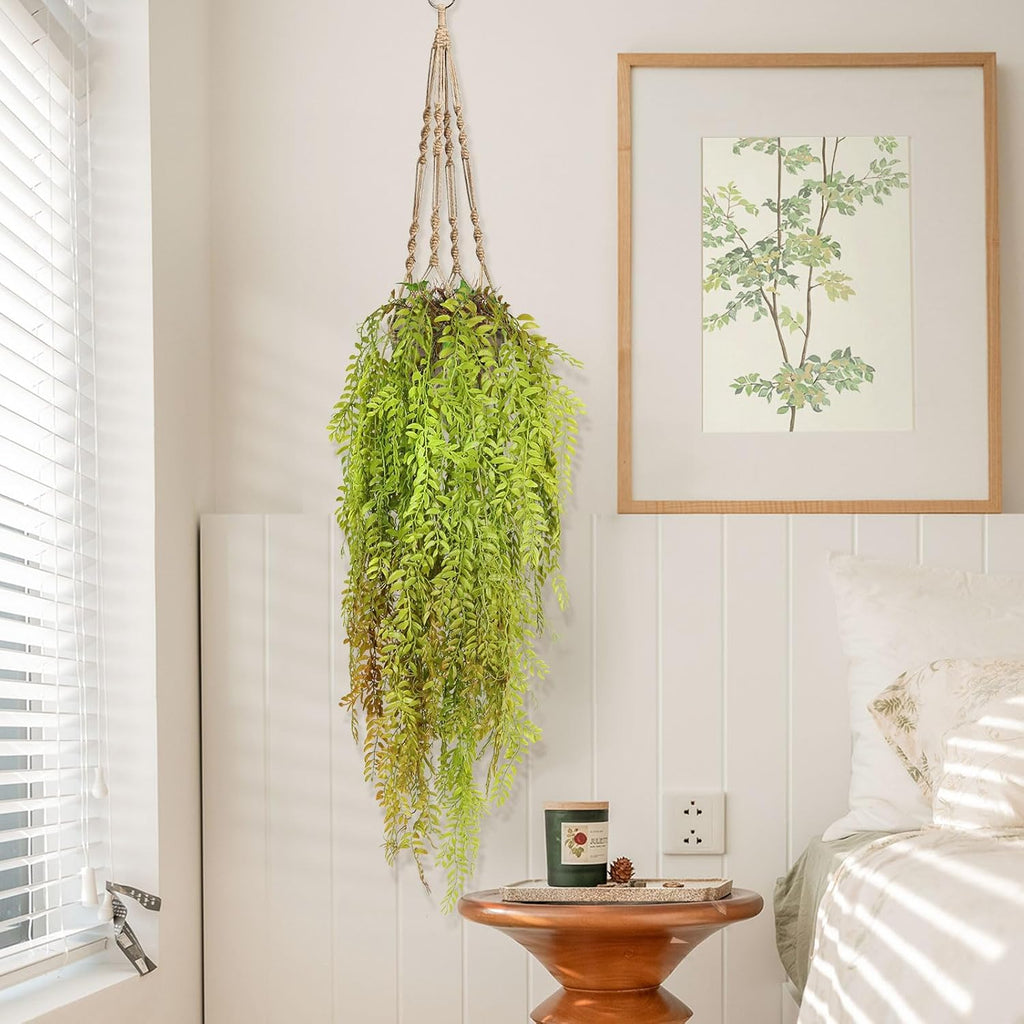 RECUTMS 2 Pcs Artificial Hanging Plants Fake Hanging Plant Faux Ferns Ivy Willow Vine Leaves Wall Greenery Home Garden Wedding Party Indoor Outdoor Decorations(Grass Green)