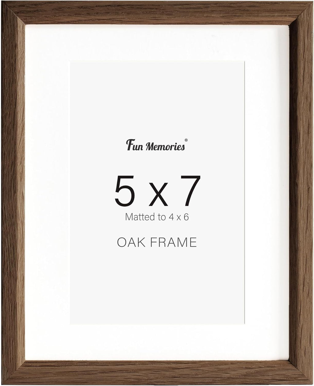 Fun Memories 5x7 Oak Picture Frame for Wall, 5x7 Frame with Matted to 4x6, Solid Wood Picture Frames for Wall Art Photo and Prints (Walnut, 1 Pack)