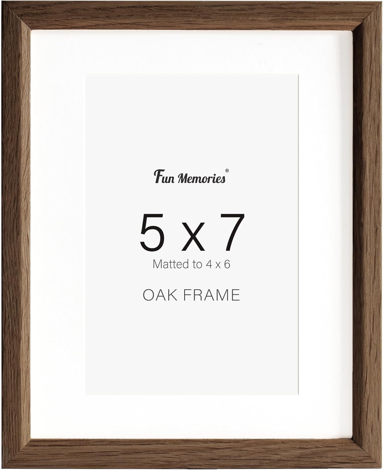 Fun Memories 5x7 Oak Picture Frame for Wall, 5x7 Frame with Matted to 4x6, Solid Wood Picture Frames for Wall Art Photo and Prints (Walnut, 1 Pack)