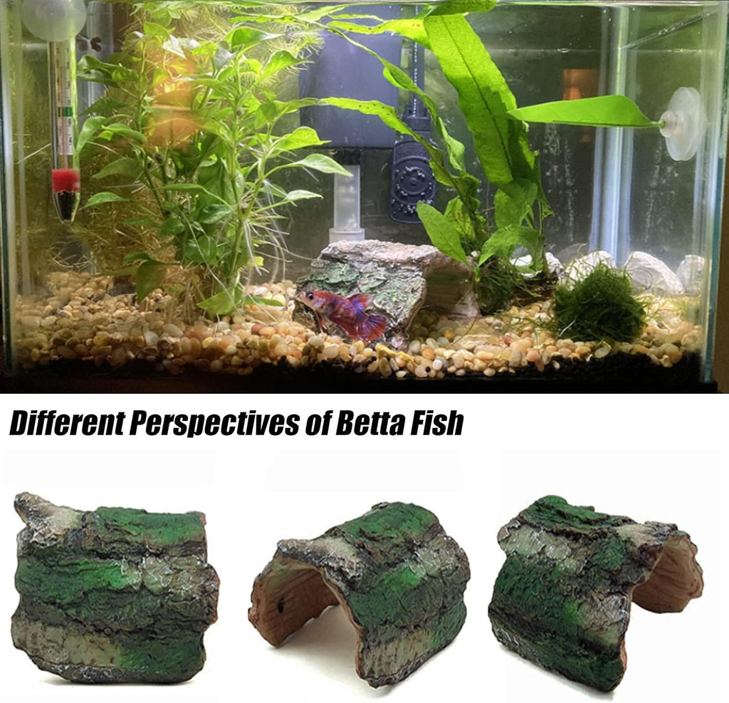 Betta Log Resin Hollow Tree Trunk Ornament, Aquarium Hideout Reptile Cave Ornament Terrarium Fish Tank Decoration-(4Pcs)