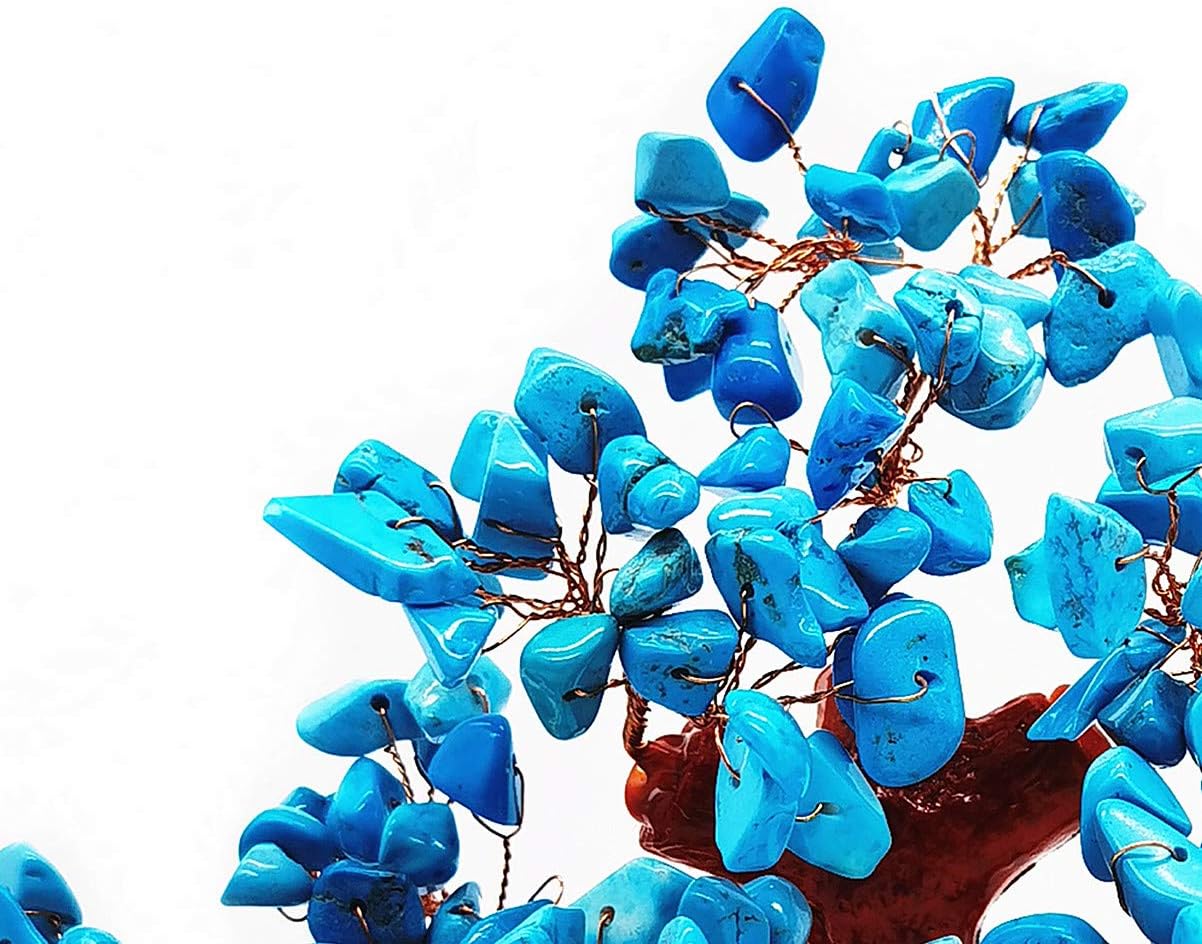 Feng Shui Quartz Crystal Money Tree Bonsai Style Decoration for Luck and Wealth (Blue)