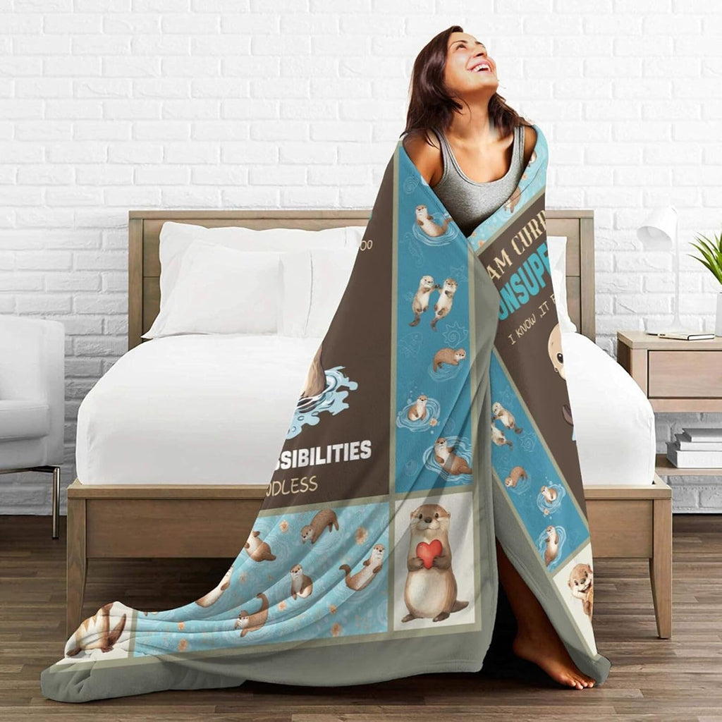 Otters Blanket Otter Throw Blanket Flannel Stuff Merch Cozy Decor Fleece Plush Fuzzy Warm Soft Lightweight Bedding Gifts for Lover Girls Women Men Boy Couch Sofa 60"X50"