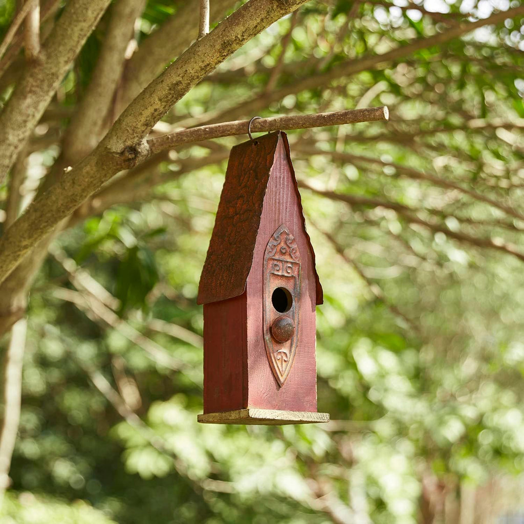 Glitzhome 13.25" H Wood Hand Painted Distressed Garden Birdhouse Hanging Bird House for Outdoors