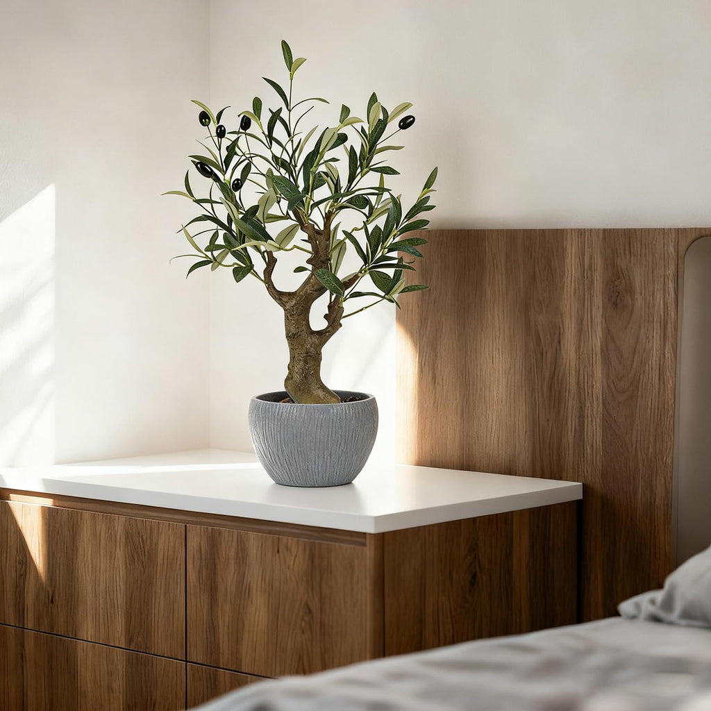 TOARTi Artificial Olive Tree Potted Plant with Stone Pot, 20.5" Tall Japanese Bonsai Tree Faux Plants Desk Plant, Realistic Greenery Decor for for Home Bedroom Bathroom Office Desk
