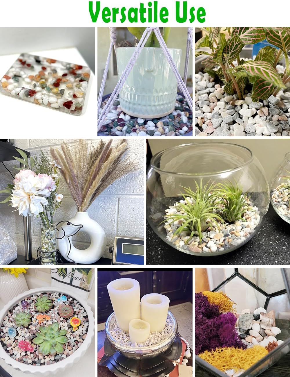 Mixed Color Decorative Rocks Stones Pebbles for Plants Garden Gravel White Rocks with Yellow, Green Pastel Accents Vase Filler Rocks Natural Stone Top Dressing for Potted Plants Succulents 2.2 lbs