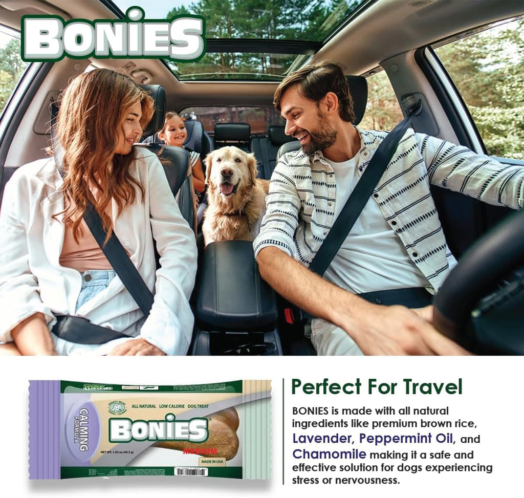 BONIES Natural Calming Formula Medium-Sized Single Bone for Dogs 25-50 LBS - Natural Dog Treats - Healthy Teeth & Fresh Breath - Low Calories - Chicken Flavor - 1 Bone