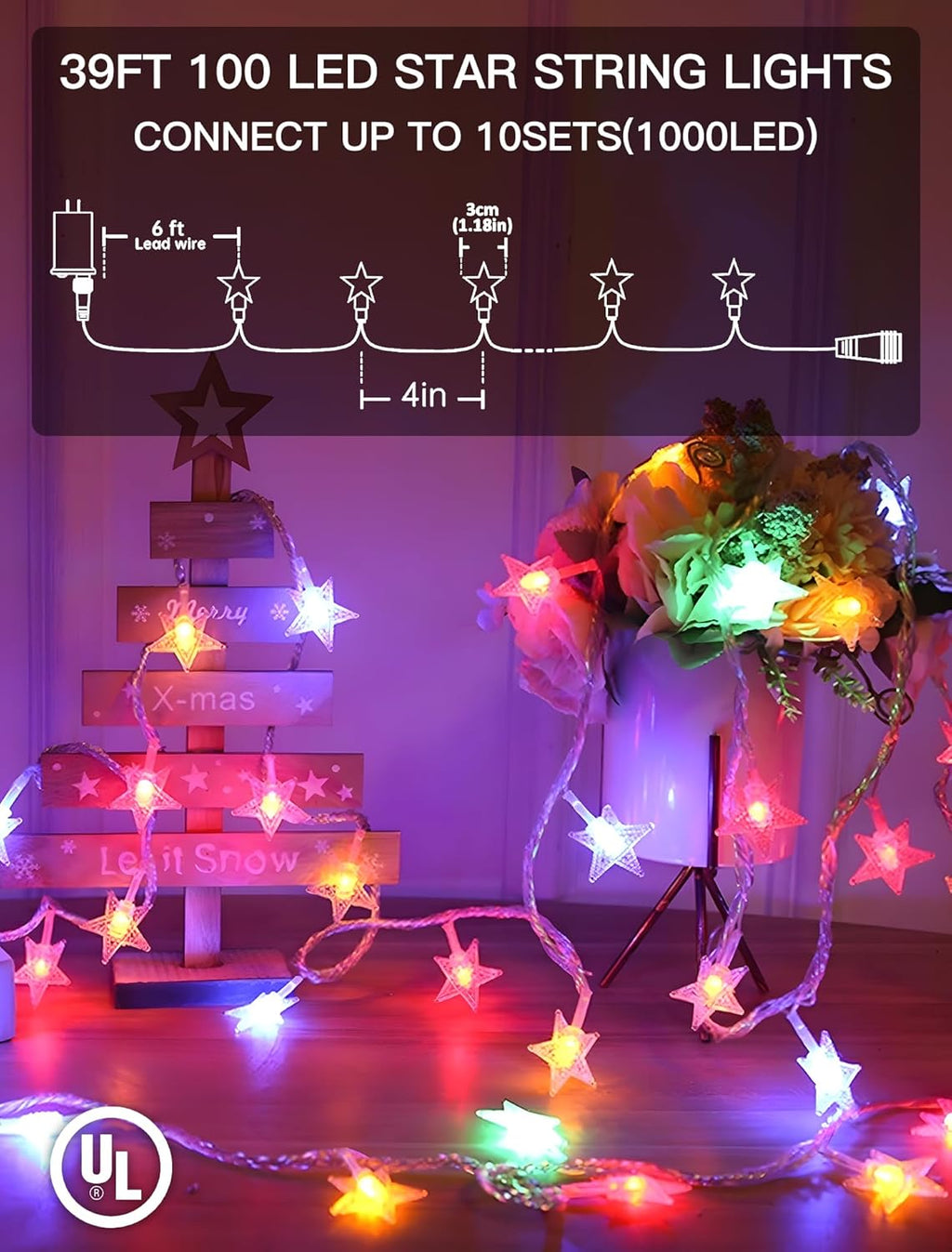 Star String Lights Plug in,33ft 100LED Star Christmas Lights with Remote and Timer, Fairy Lights Waterproof for Indoor Outdoor Bedroom Classroom Dorm Wedding Party Holiday Decor,Multicolor