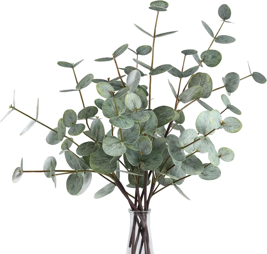 6pcs Real Touch Artificial Eucalyptus Stems Dual-Sided Lifelike Leaves Fake Eucalyptus Plants for Wedding Flower Arrangement Centerpiece Bouquet Home Office Decor(Gray Green)