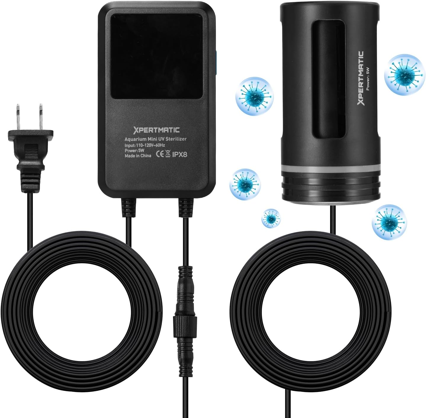 SainSmart XpertMatic Aquarium Sterilizer Light, 5W Mini Submersible Sanitizer with Timer Aquarium, Waterproof Lamp Cleaning Green and Algae for Fish Tank, Pond, Swimming Pool, Saltwater, Freshwater