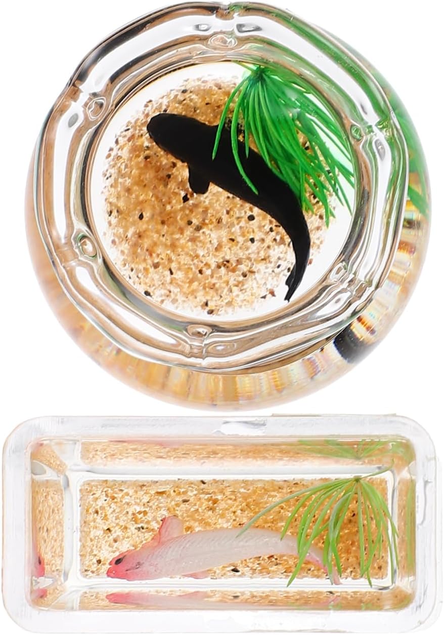 1:12 Scale Mini Glass Fish Tank - Miniature Round & Square Bowl for Dollhouse Accessories Home Decor Garden Scene Desktop Ornament, Kids Adult Collectors