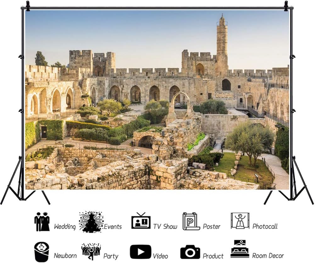 Jerusalem Backdrop Israel Historical Site Backdrops Old City Tower of David Backdrop for Commemorate Theme Portrait Photography Background 7x7ft Banner Photo Booth Studio Props
