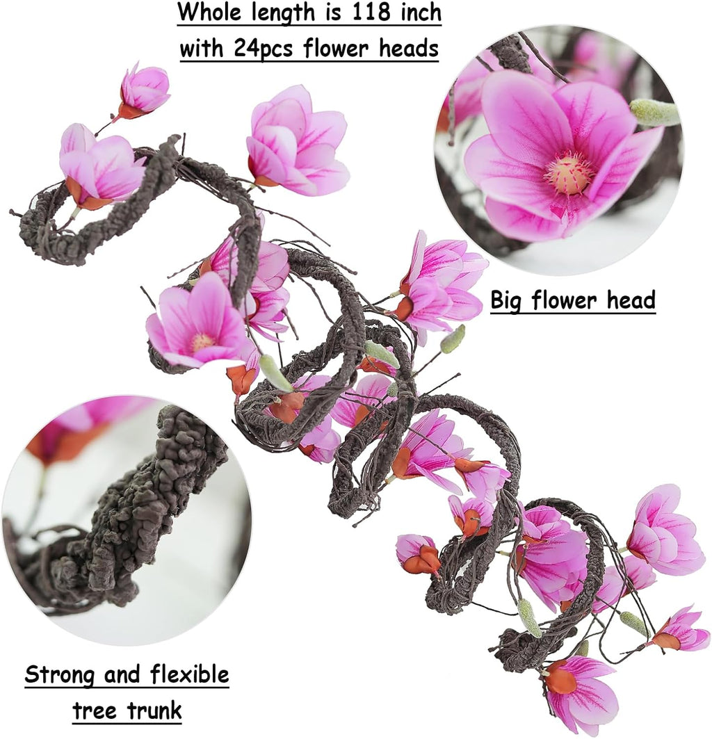 118 inch Artificial Magnolia Orchid Flowers Ivy Vines Garland Fake Tree Branches Trunk with Flores Wreath for Wedding Arch Wall Hanging Home Room Decoration (Rose red)