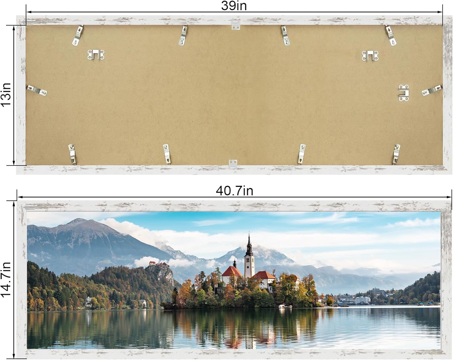 13x39 Puzzle Frame 2 Packs, Real Glass and Distressed White Wood Frame, Display Panoramic 13 x 39 Picture Frames - Horizontal or Vertical Wall Mounting