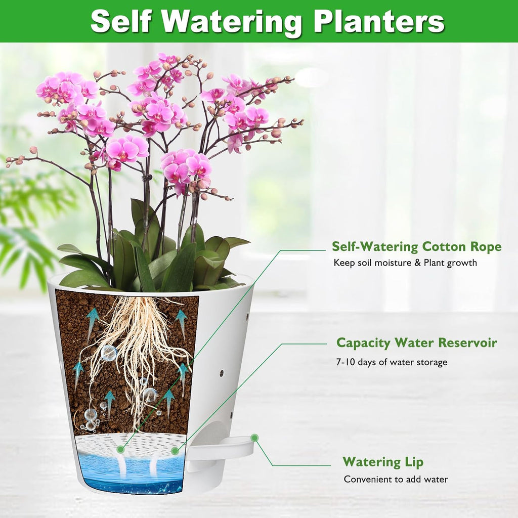 Orchid Pots with Holes, 6 Inch Self Watering Orchid Pot 2 Pack Plastic Plant Pots for Orchid, Flower (White)