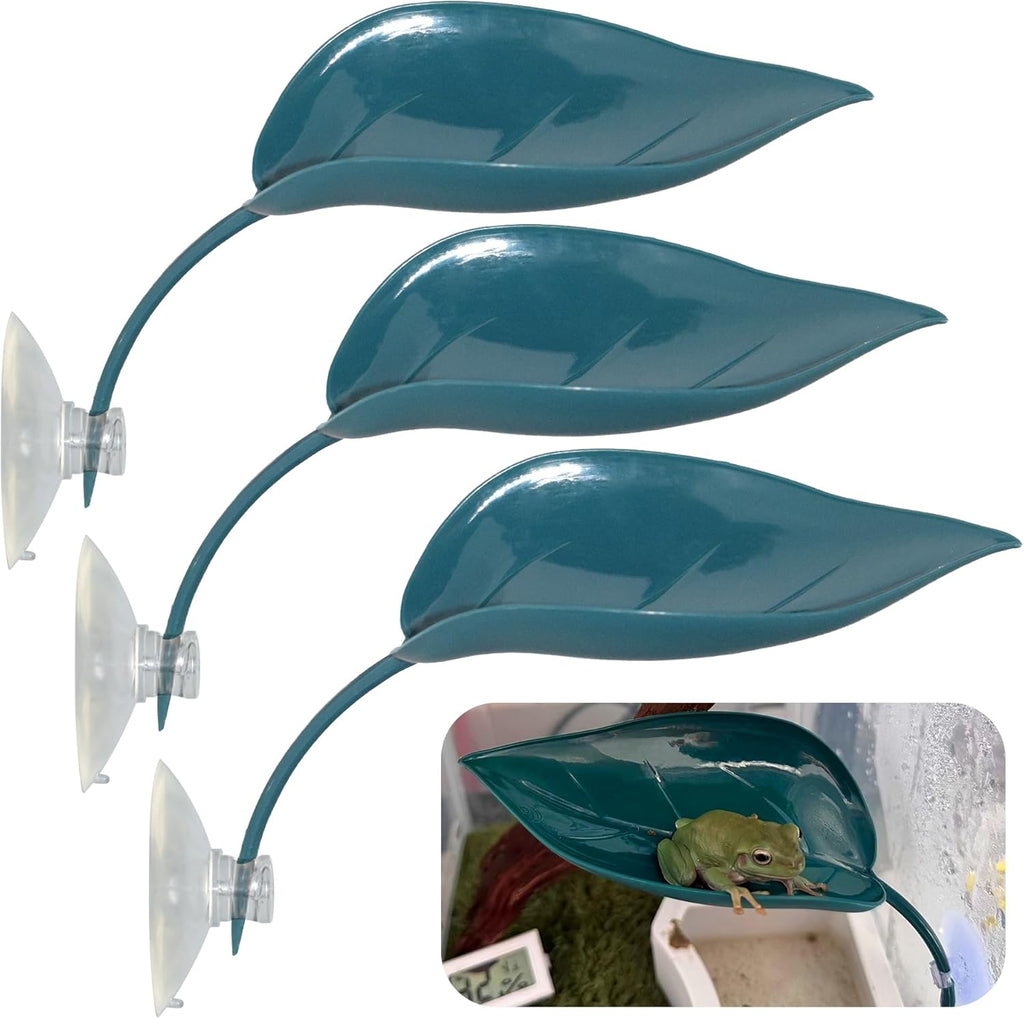 Turtle Basking Platform, 3PCS Tree Frog Tank Accessories, Leaf Shape Bearded Dragon Basking Platform with Suction Cups, Leopard Gecko Tank Accessories, Turtle Tank Decor (Dark Blue)