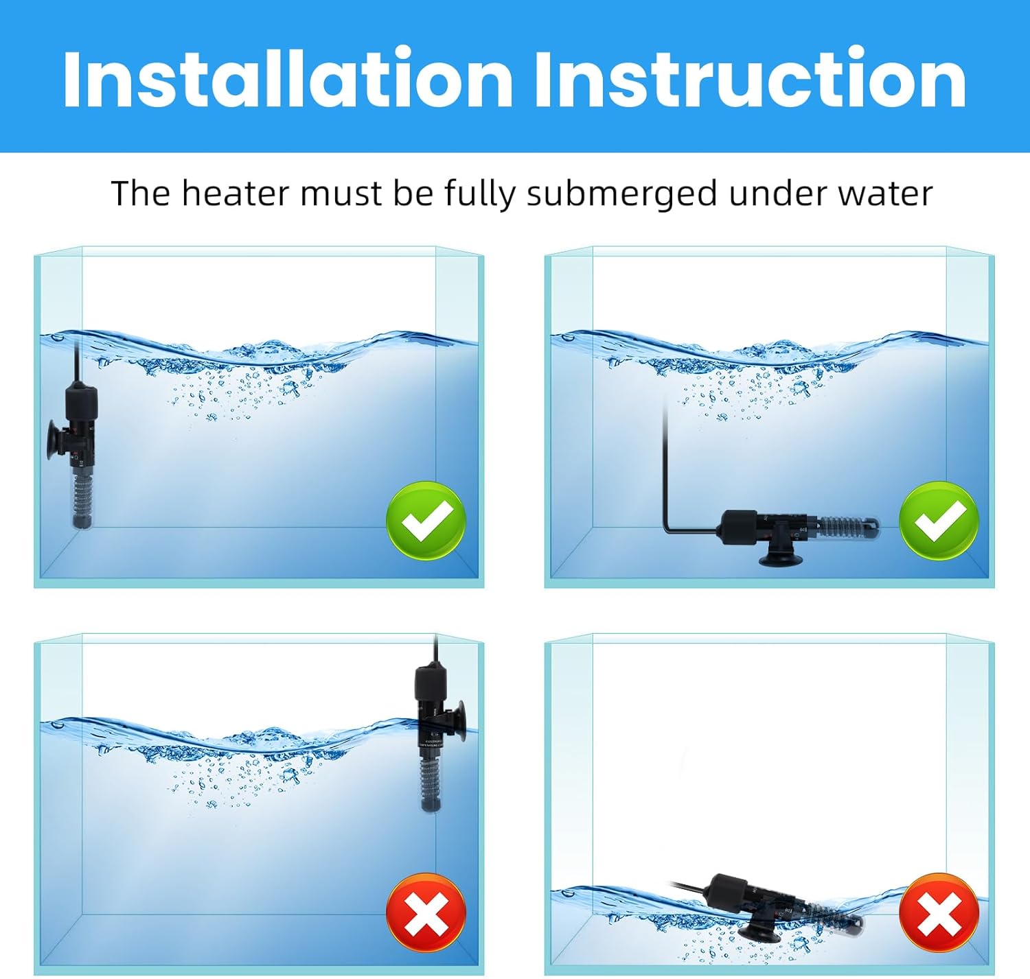AQUANEAT Aquarium Heater, 50W Small Betta Fish Tank Heater, Mini Preset Water Thermostat with a Thermometer