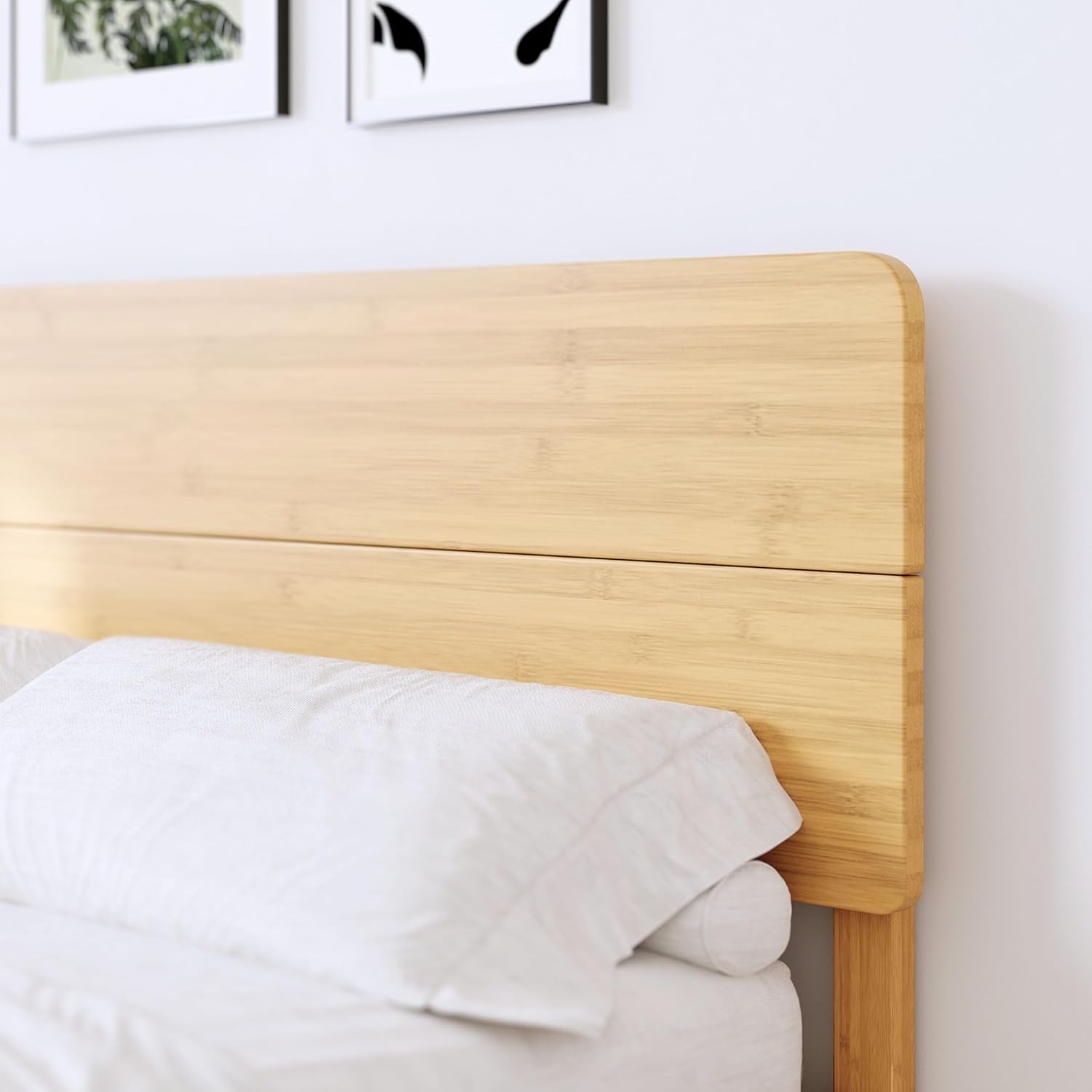 14in High Solid Bamboo Wood Platform King Size Bed Frame with Headboard, Reinforced Heavy Duty Metal Slats, Noise Free, No Box Spring Needed, Easy Assembly
