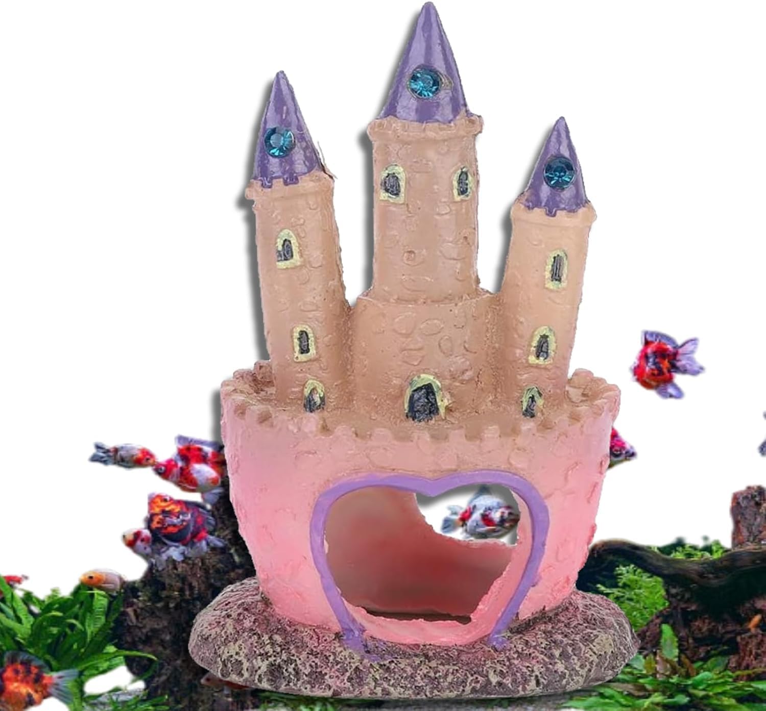 Pink Fish Tank Decor, 4.33 * 3.94 * 2.76in Cute Cartoon Aquarium Castle, Small Fish Tank Castle for Aquarium and Reptile Box