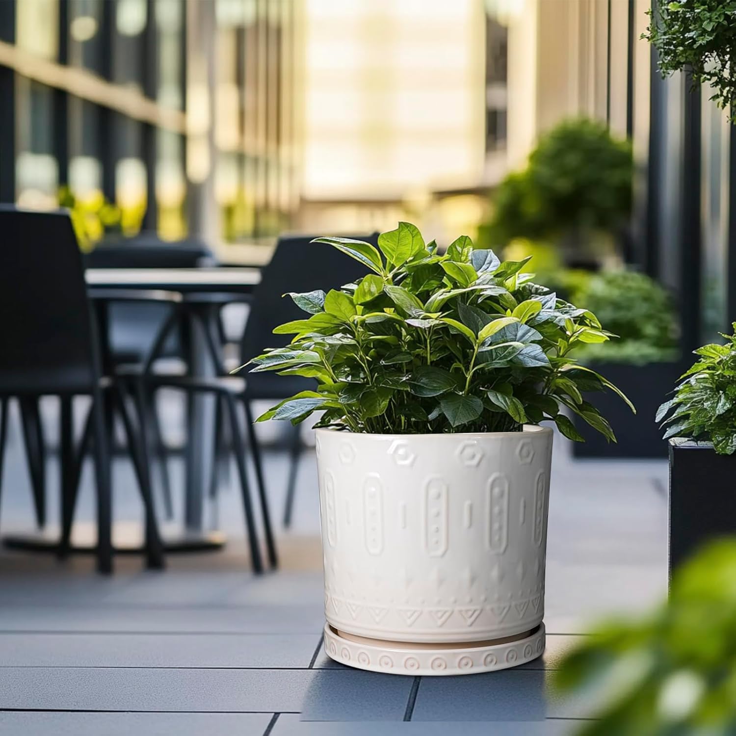 Ceramic Pots for Plants 12 Inch - Large Ceramic Planters for Indoor Plants Outdoor Modern Flower Pot with Drainage Holes and Saucer for Office Garden Patio White