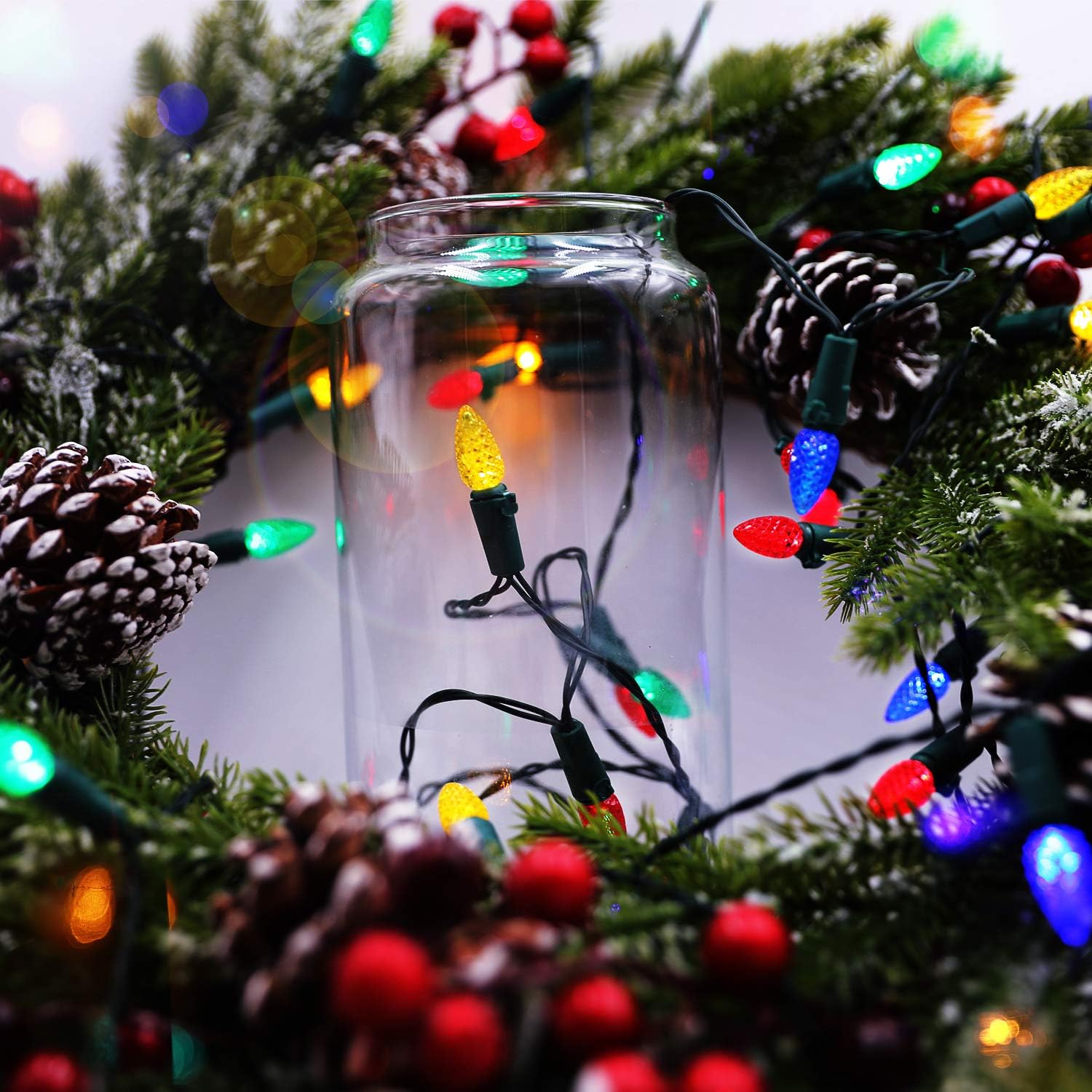 Battery Operated Christmas Lights - 18ft 50 LED C3 String Lights Xmas Lights Battery Powered Twinkle Lights for Indoor Outdoor Christmas Tree Wreath Party Decoration, Waterproof, Multicolor
