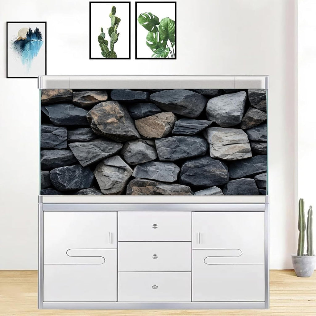 iTapnoom Underwater Stone Aquarium Background, Rock Wall Nature Landscape Fish Tank Backdrop Decor, Polyester Fabric with 6 EVA Double-Sided Tapes 36x18 inches/90x45cm