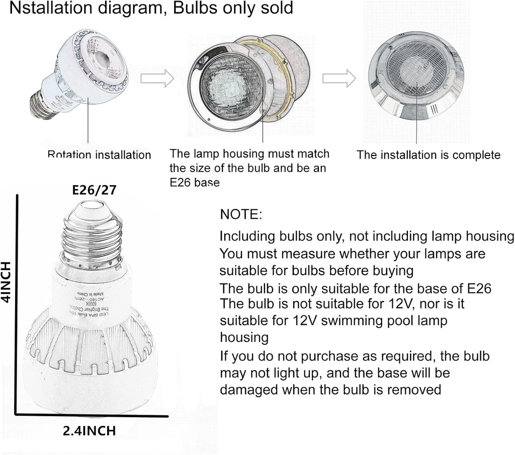 LED Spa Light Bulb15W 1500LM 120V 6000K Daylight White LED Pool Light Bulb, Small Pool SPA Pool Replacement Bulb,Replaces up to 100-300W Traditionnal Bulb