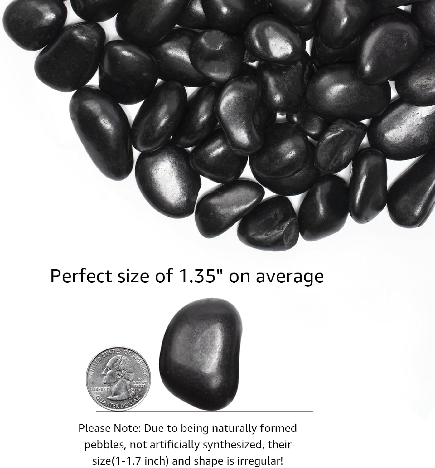 40 Lbs Black River Rocks - Large Polished Black Pebbles for Plants & Garden Decorative Stones，1-2" Polished Pebbles for Landscaping, Fish Tanks, Flower Pots, Water Fountains