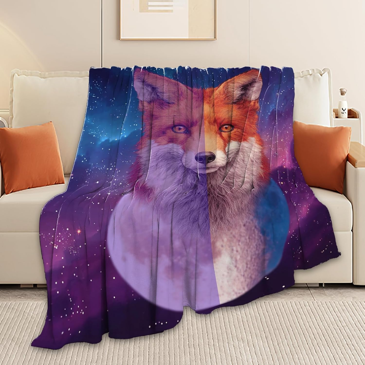 Fox Throw Blanket Orange Fox Stuff Gifts for Kids Girls Boys Adults Women Men Soft Cozy Warm Plush Fluffy Fuzzy Fleece Blanket Decor 40''X50''
