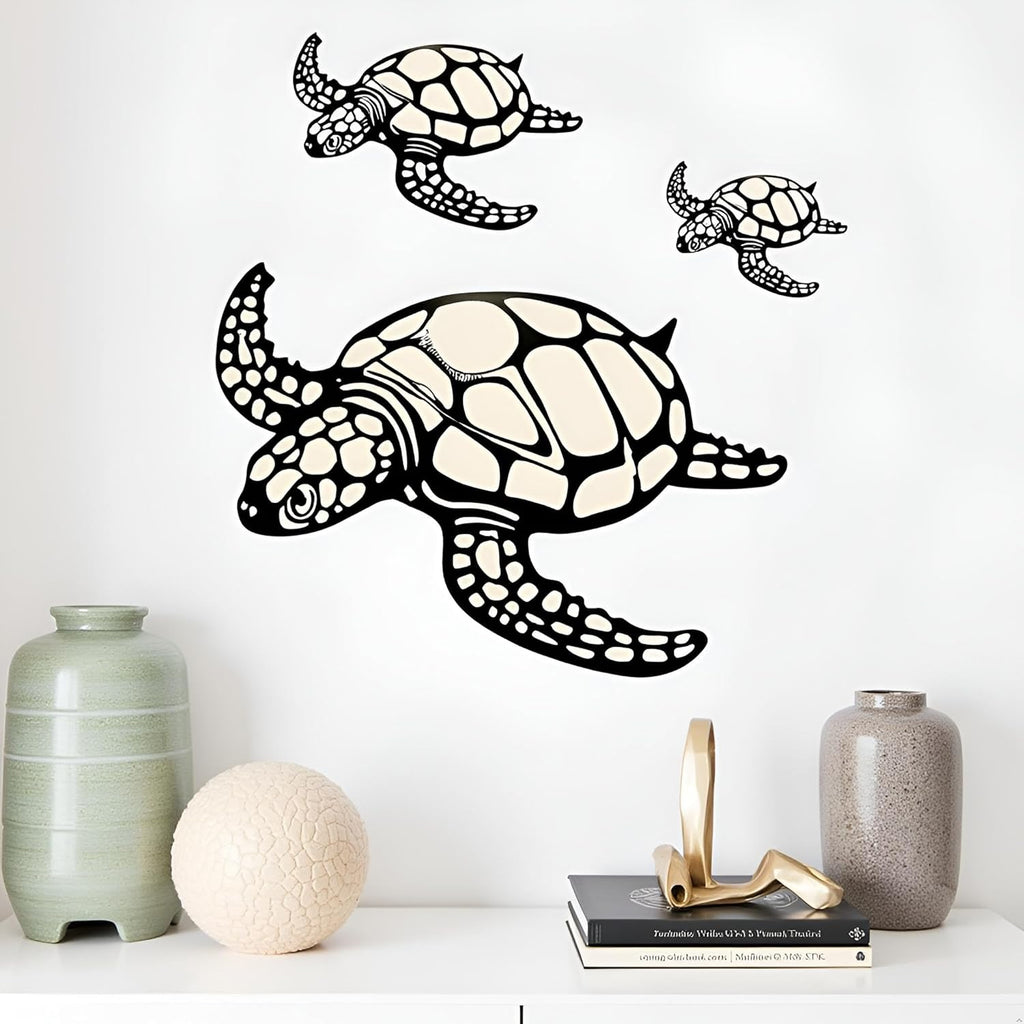 MVTDONT Sea Turtle Wall Decor Set of 3 - Metal Ocean-Themed Art with Hollow Shell Designs for Beach House, Bathroom, Nursery, Living Room Wall Hanging Décor