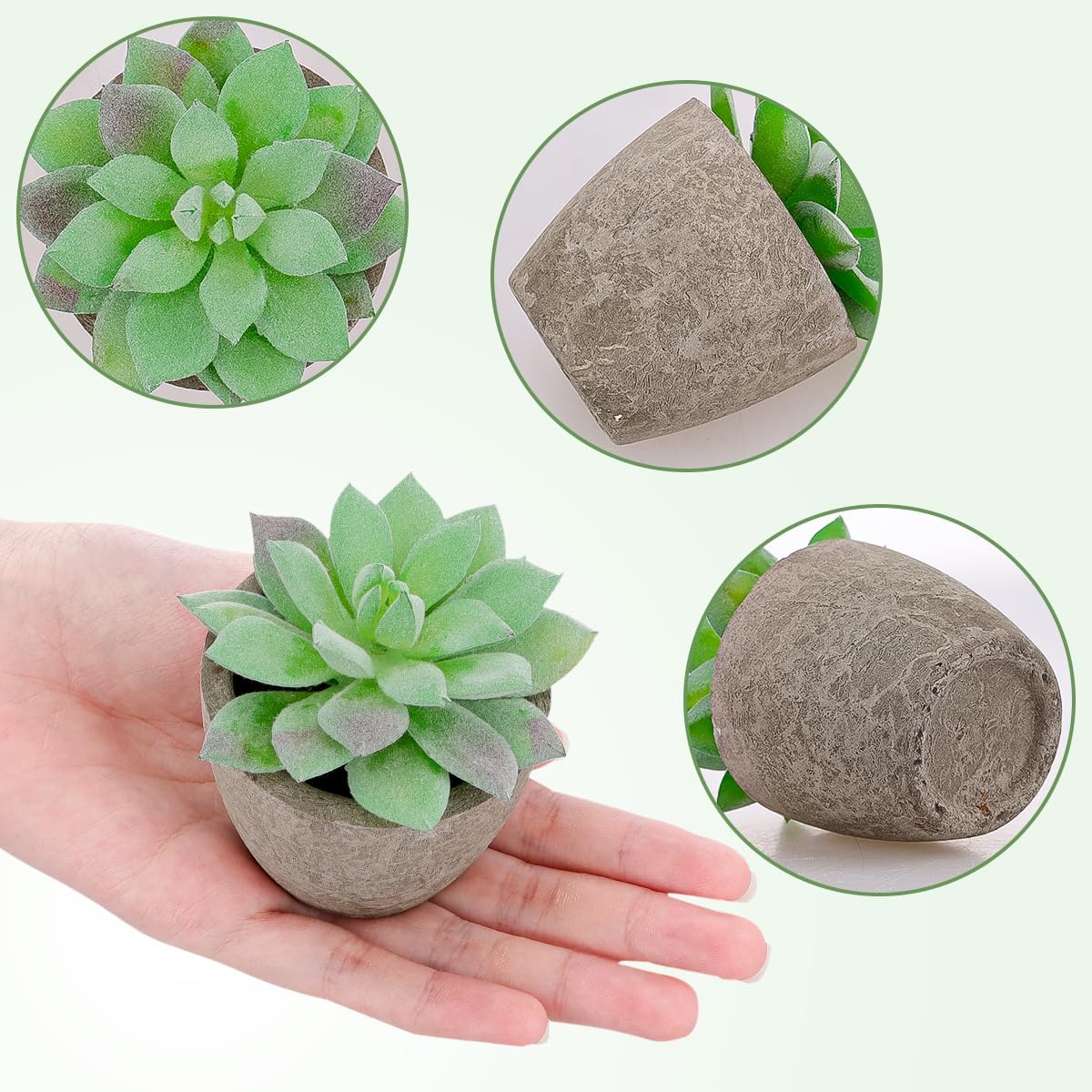 Woration 6pcs Artificial Succulents Plants Potted Assorted Decorative Faux Fake Small Green Succulent with Pot Table Shelf Windowsill Indoor Greenery Decor