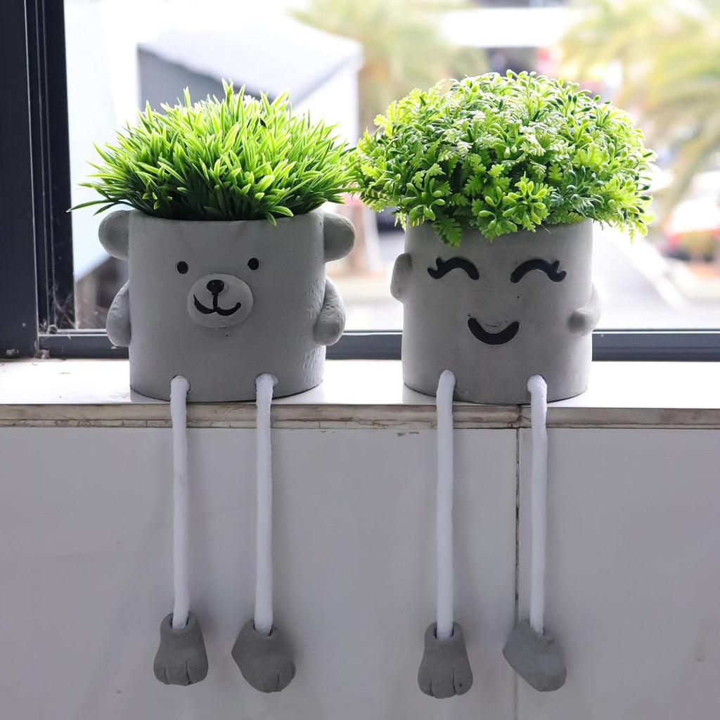 MAKHOT 2pcs Cute Artificial Succlent Plants with Pots, Fuax Plant Bathroom Decor-Office Desk Decorations for Women-Fake Plants Decorations for Work Office Shelf-Mini Potted Small Plant Home Decor