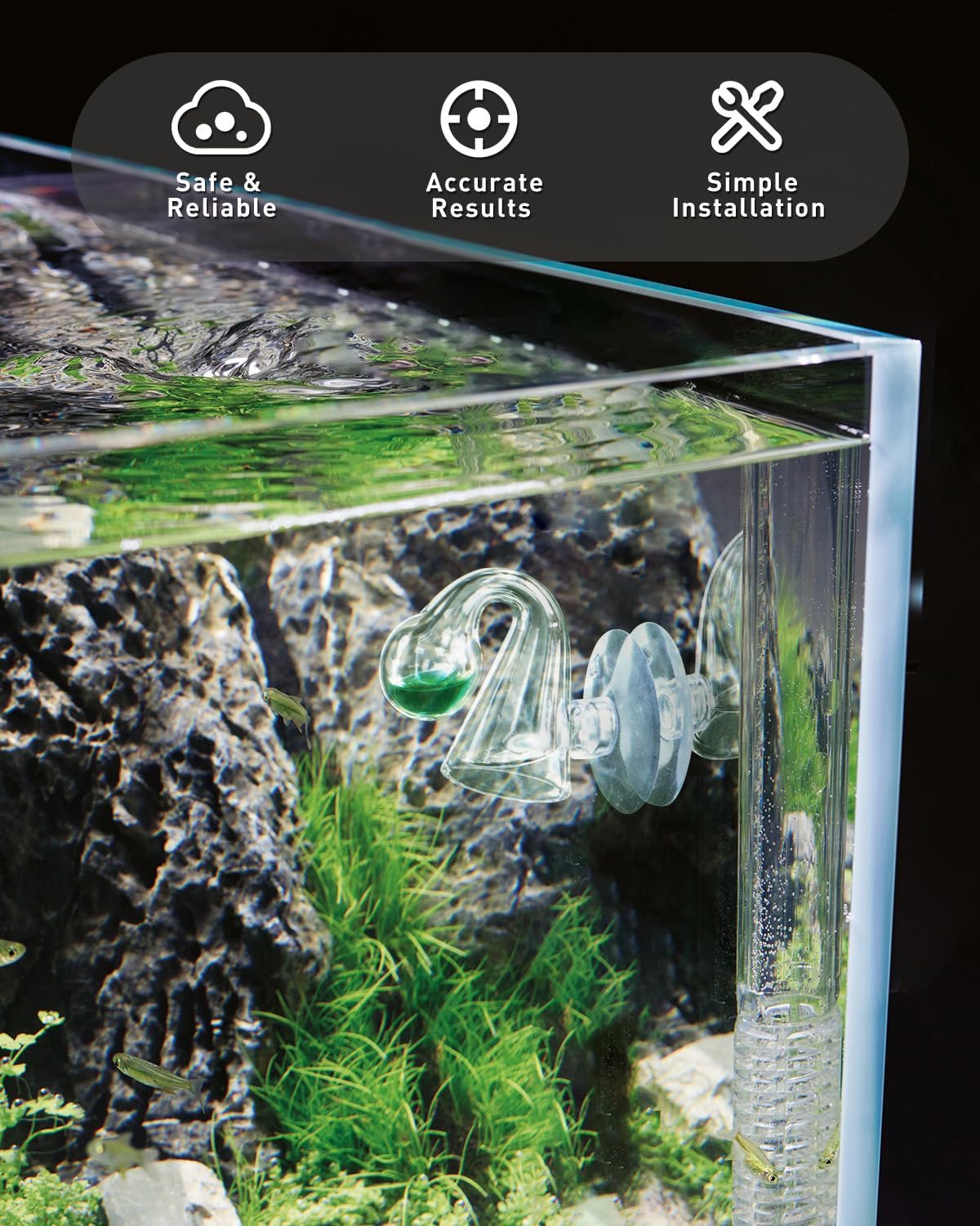 Pawfly Glass CO2 Drop Checker for Aquarium CO2 Indicator for Planted Fish Tank CO2 Monitor Kit with Solution & Suction Cups CO2 Detector Aquarium CO2 Tester Fish Tank Carbon Dioxide Checker