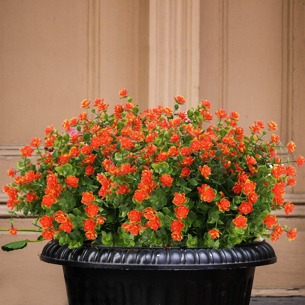 6 Bundles Artificial Flowers, Fake Artificial Greenery UV Resistant No Fade Faux Plastic Plants for Wedding Bridle Bouquet Indoor Outdoor Home Garden Kitchen Office Table Vase (Orange Red)