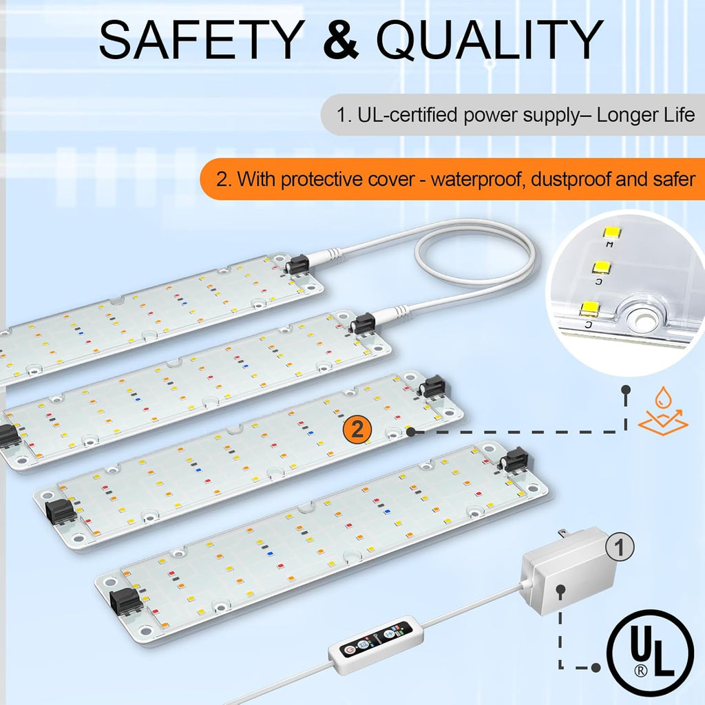 DOMMIA Grow Lights, 40W Linkable Grow Light for Indoor Plants Full Spectrum, 6/12/16h Timer, Dimmable Ultra-Thin Plant Lamp for Indoor Growing, Netural White, 1-Set