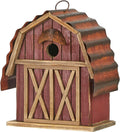 Glitzhome 10.25" H Hanging Birdhouse Washed Red Distressed Solid Wood Barn Decorative Outdoor Garden Bird House