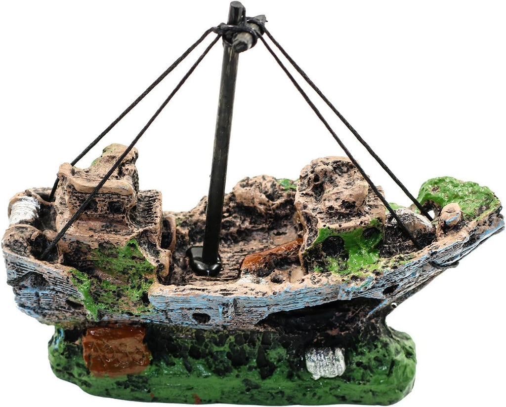 Fish Tank Shipwreck Decoration, Ship Aquarium Sunken Treasure Landscaping, Old Pirates Ship Resin Crafted for Fish Hideout