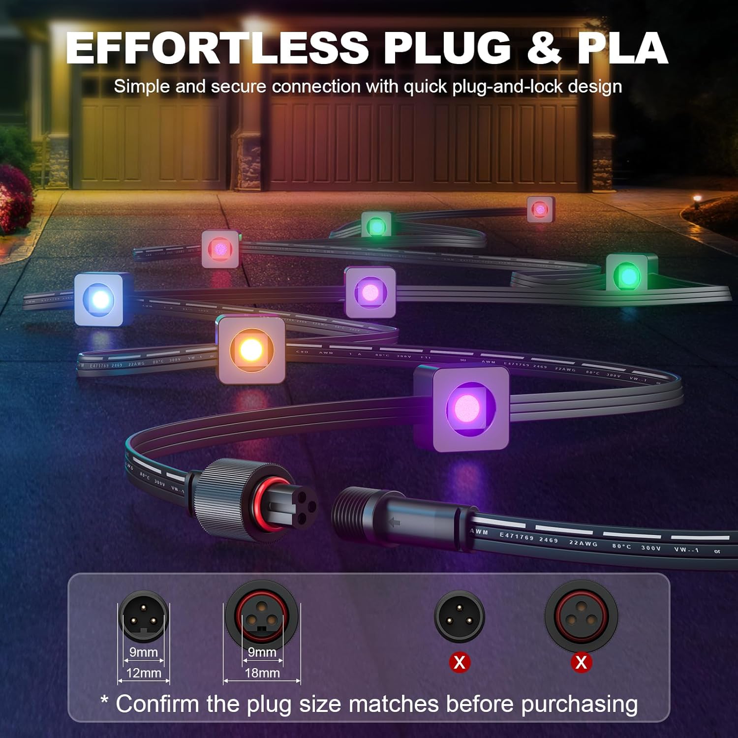 13FT Extension Cord for Go-ee Permanent Outdoor Lights Pro, Deck Lights, IP68 Waterproof Waterproof Extension Cord for H705D H705E H705F, H706A H706B H706C, H7067 H7068 H7069 (13FT Black)