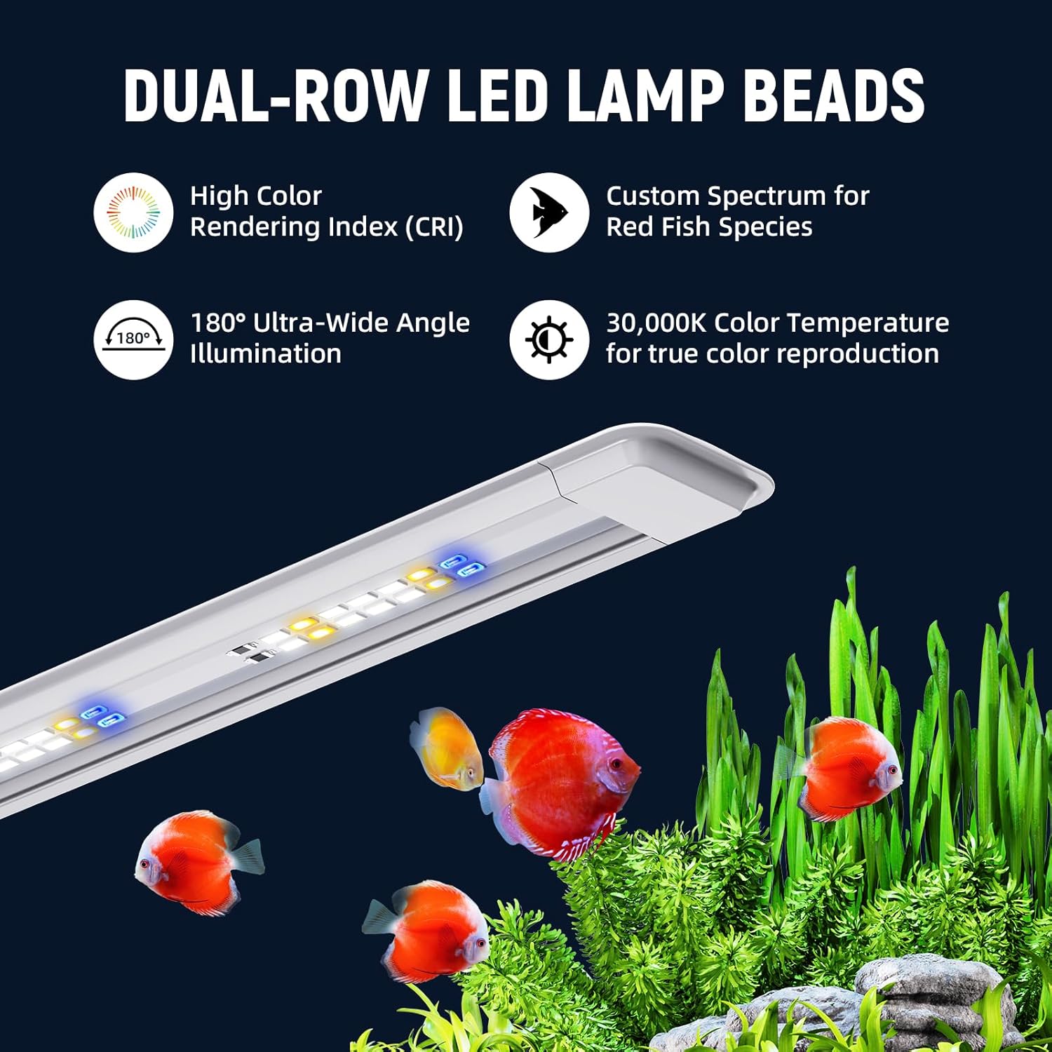 Aquarium Light,Fish More Red Water is Not,Specific Full Spectrum Fish Tank Light,Comes with Two Mounting Brackets, Timing Function, Memory Feature, Adjustable Brightness, IP68 (14IN)