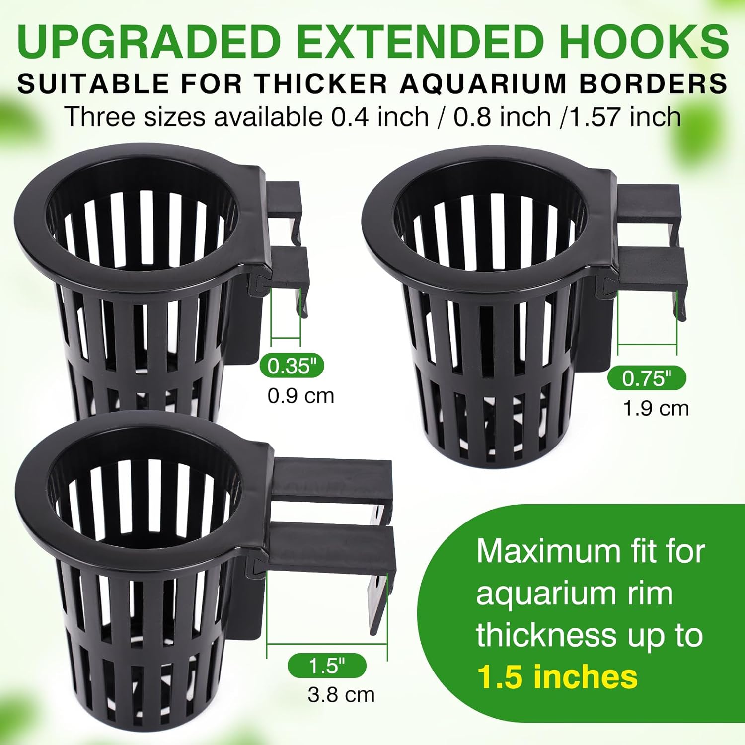 Borlech 2025 New Upgraded Large Aquarium Plant Holder with 1.57-inch Extension Hooks and Suction Cups for Fish Tank Aquaponic Plant Cultivation and Aquascape Accessories Decorations (4 PCS)