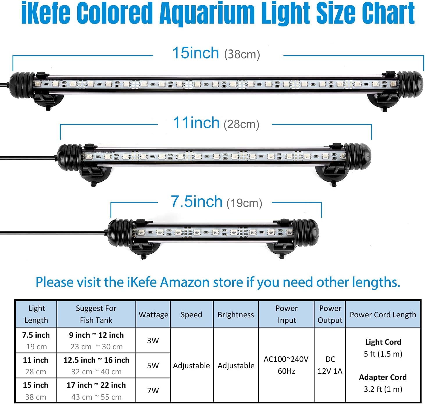 iKefe 15" Color Changing LED Fish Tank Aquarium Submersible Light with Remote/Colored Aquarium LED Tank Lights Fixture for Underwater Decorations, Plant Grow, Saltwater Freshwater Fish, KR5015