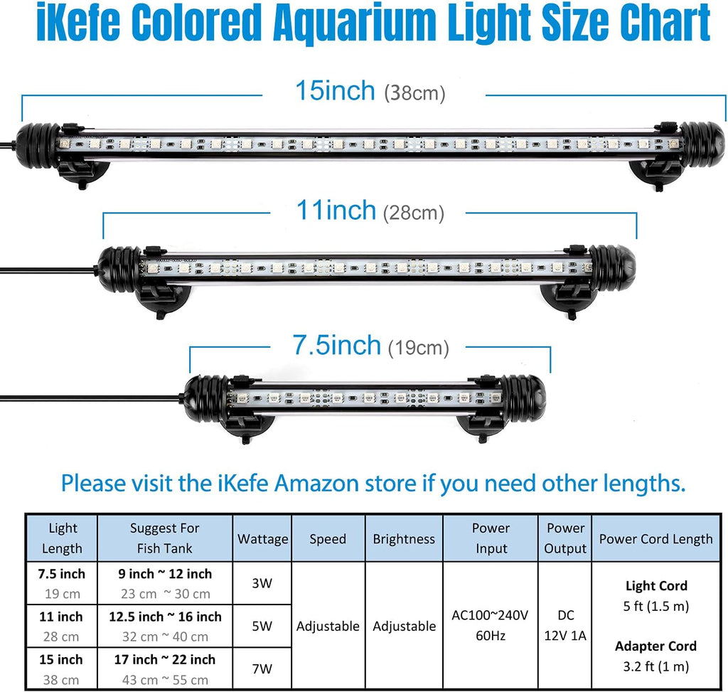 iKefe 11" Color Changing LED Fish Tank Aquarium Submersible Light with Remote/Colored Aquarium LED Tank Lights Fixture for Underwater Decorations, Plant Grow, Saltwater Freshwater Fish, KR5011