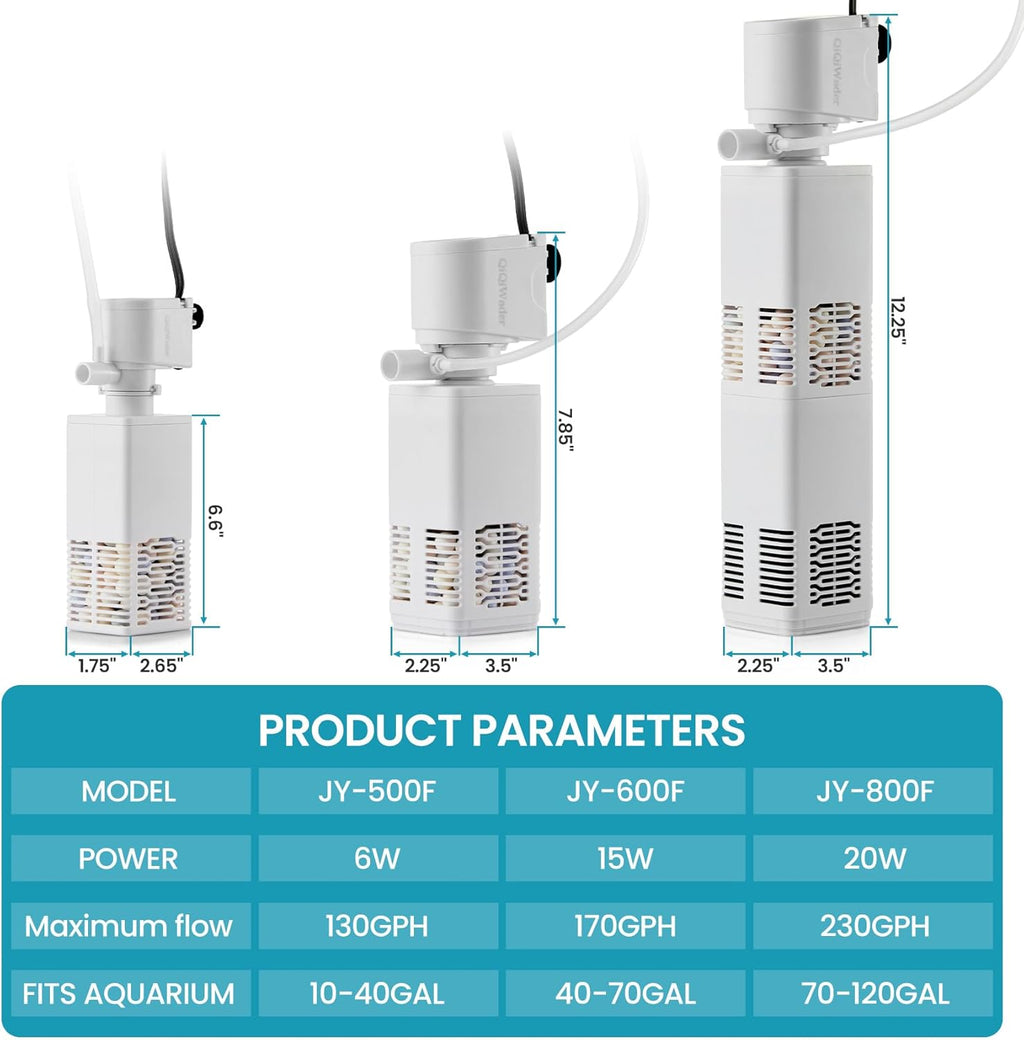 Aquarium Filter,Aquarium Internal Filter,All-in-one Filter 15W 170GPH for 40-70gal Fish Tank