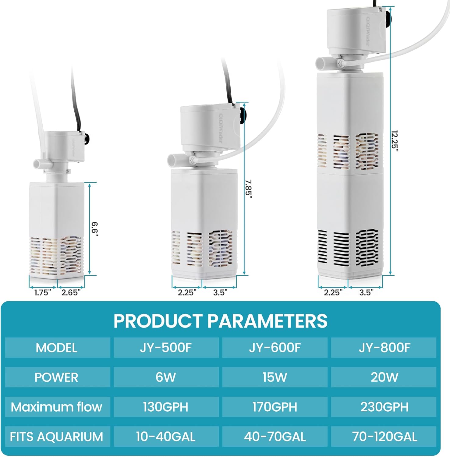 Aquarium Filter,Aquarium Internal Filter,All-in-one Filter 6W 130GPH for 10-40gal Fish Tank