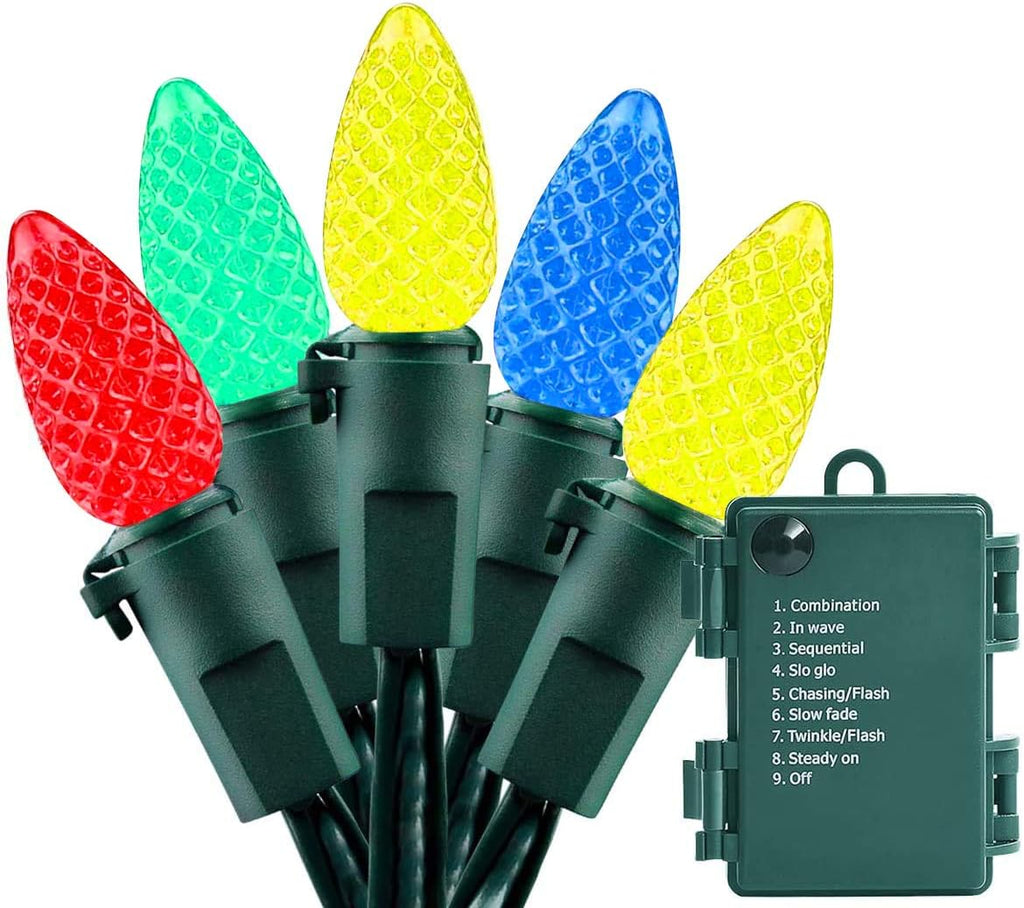 Battery Operated Christmas Lights - 18ft 50 LED C3 String Lights Xmas Lights Battery Powered Twinkle Lights for Indoor Outdoor Christmas Tree Wreath Party Decoration, Waterproof, Multicolor