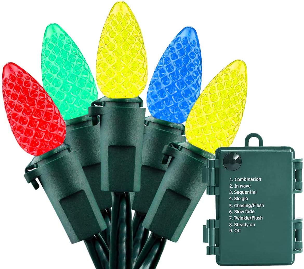 Battery Operated Christmas Lights - 18ft 50 LED C3 String Lights Xmas Lights Battery Powered Twinkle Lights for Indoor Outdoor Christmas Tree Wreath Party Decoration, Waterproof, Multicolor