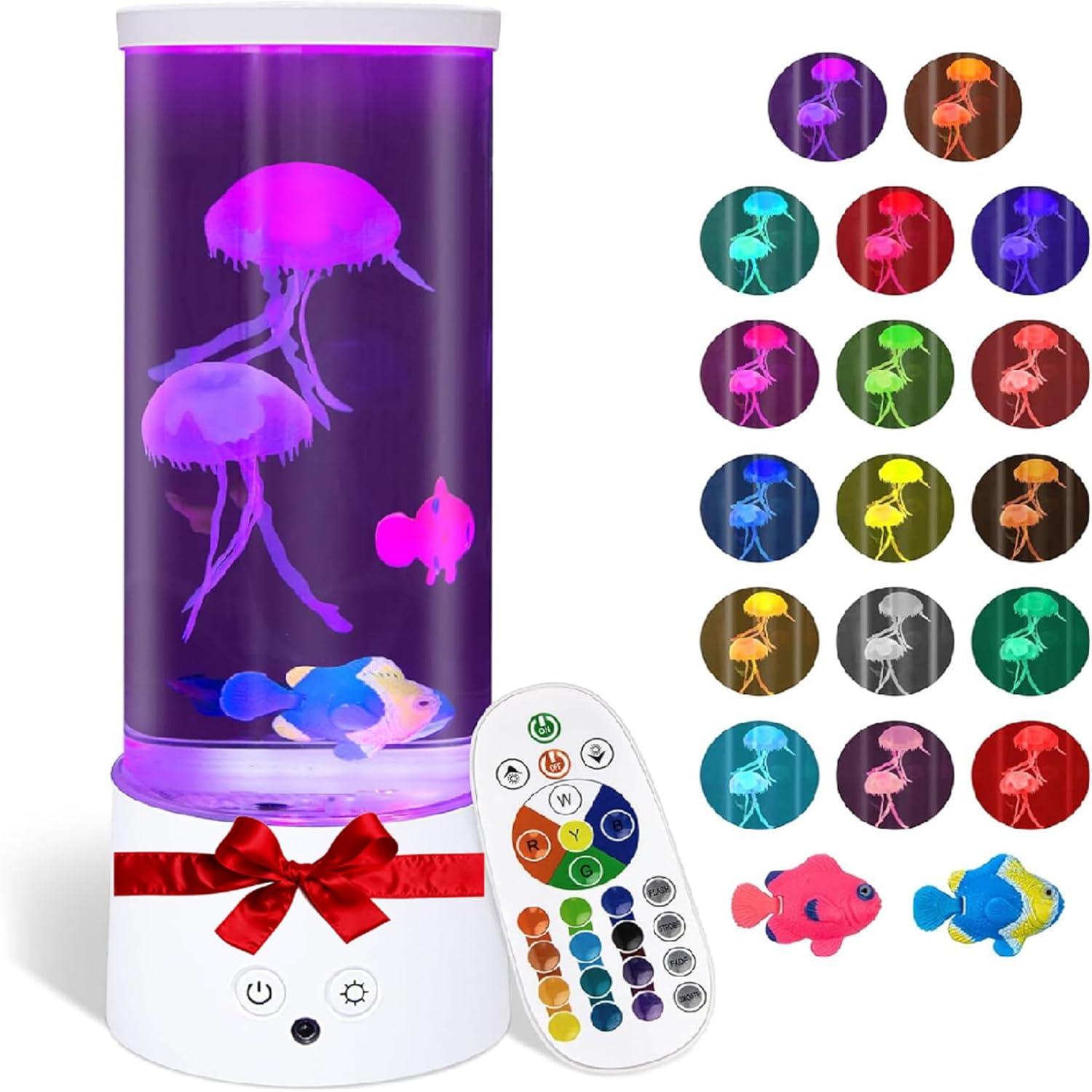 Jellyfish Lamp, Electric Jellyfish Lighting, Jelly Fish Tank Table Aquarium Lamp with 17 Colors, Floating Jelly Fish Night Light Present Decorations for Home, Office, Adult, Kids (White)